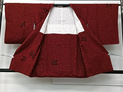 平和屋着物＃道行コート　輪奈ビロード　葉尽くし　正絹　逸品　CABM6439ua
