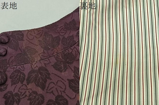 平和屋着物＃道行コート　輪奈ビロード　蔦の葉文　ロング丈　正絹　逸品　CABM6440ua