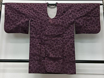平和屋着物＃道行コート　輪奈ビロード　蔦の葉文　ロング丈　正絹　逸品　CABM6440ua