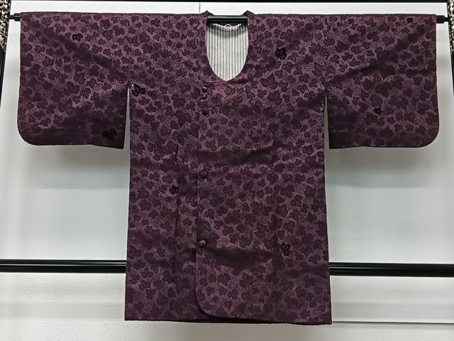 平和屋着物＃道行コート　輪奈ビロード　蔦の葉文　ロング丈　正絹　逸品　CABM6440ua