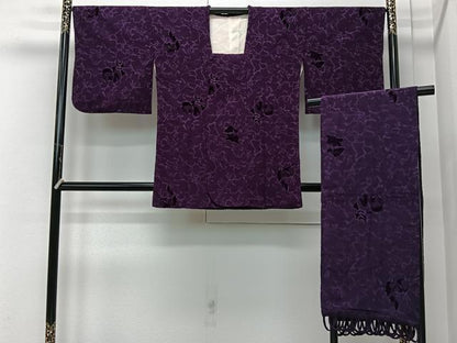 平和屋着物＃道行コート　輪奈ビロード　抽象文様　ショール付き　正絹　逸品　CABM6443ua