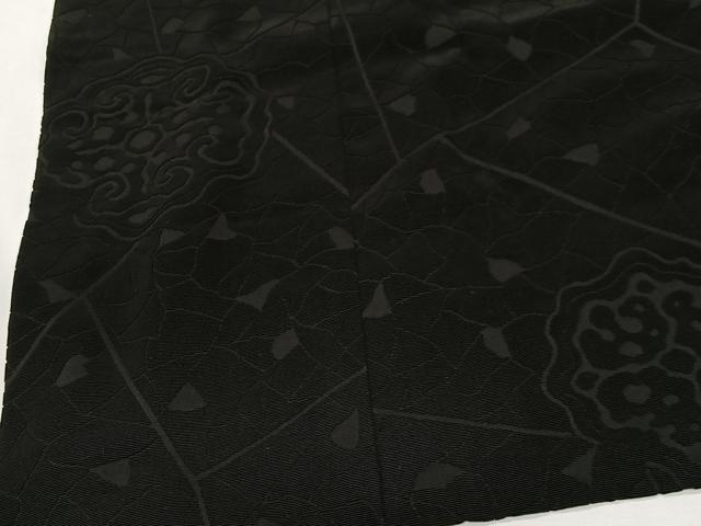 平和屋着物＃道行コート　輪奈ビロード　抽象文様　黒地　ロング丈　ショール付き　正絹　逸品　CABM6444ua
