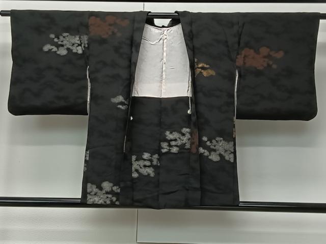 平和屋着物＃羽織　寿光織　霞文　黒地　金銀糸　正絹　逸品　CABM6446ua