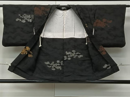 平和屋着物＃羽織　寿光織　霞文　黒地　金銀糸　正絹　逸品　CABM6446ua