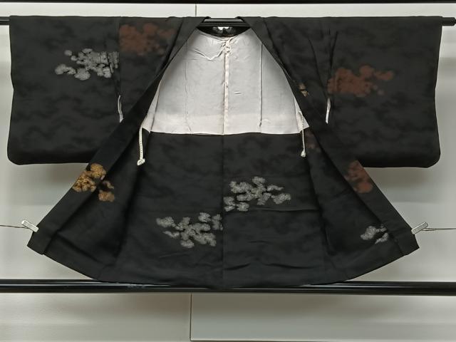平和屋着物＃羽織　寿光織　霞文　黒地　金銀糸　正絹　逸品　CABM6446ua