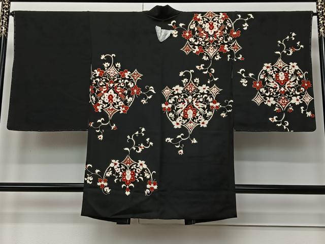平和屋着物＃羽織　更紗花鳥文　黒地　金彩　正絹　逸品　未使用　CABM6447ua