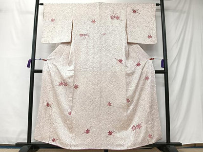 平和屋着物■上質な小紋　刺繍　枝葉文　金彩　正絹　逸品　CABM6582ua