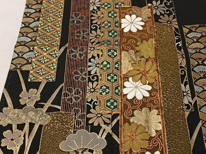 平和屋着物■豪華黒留袖　作家物　駒刺繍　吉祥草花文　金彩　正絹　逸品　CABM6592ua