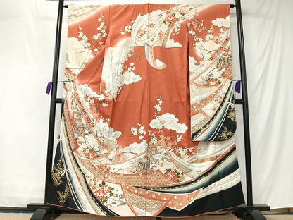 平和屋着物■豪華振袖　御所車草花文　暈し染め　金彩　正絹　逸品　CABM6593ua