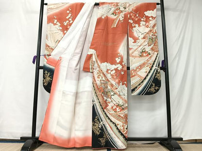 平和屋着物■豪華振袖　御所車草花文　暈し染め　金彩　正絹　逸品　CABM6593ua