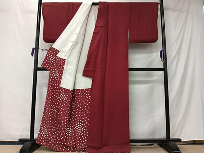 平和屋着物■上質な色無地　流水草葉地紋　葡萄茶色　正絹　逸品　CABM6598ua
