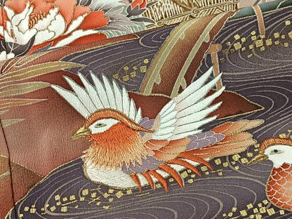 平和屋着物■豪華黒留袖　作家物　刺繍　風景鴛鴦花文　暈し染め　金彩　正絹　逸品　CABM6603ua