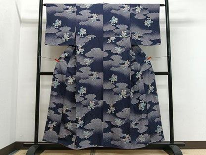 平和屋着物■上質な小紋　雲取り草花文　銀彩　正絹　逸品　未使用　CABM6632ua