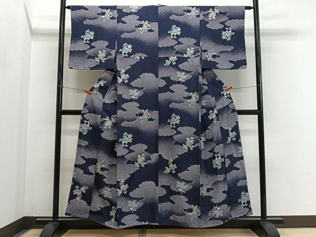平和屋着物■上質な小紋　雲取り草花文　銀彩　正絹　逸品　未使用　CABM6632ua