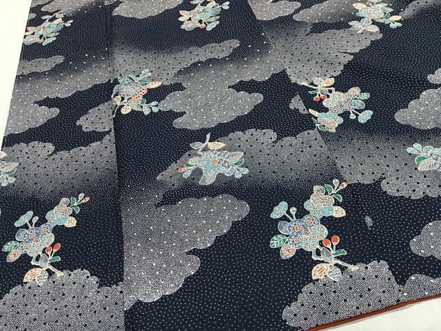 平和屋着物■上質な小紋　雲取り草花文　銀彩　正絹　逸品　未使用　CABM6632ua