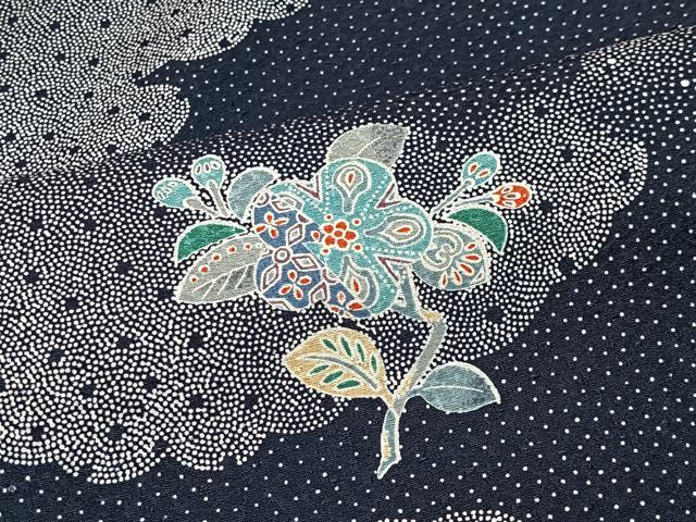平和屋着物■上質な小紋　雲取り草花文　銀彩　正絹　逸品　未使用　CABM6632ua