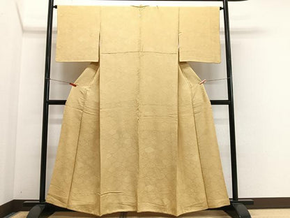 平和屋着物■上質な色無地　亀甲地紋　卵色　正絹　逸品　CABM6637ua