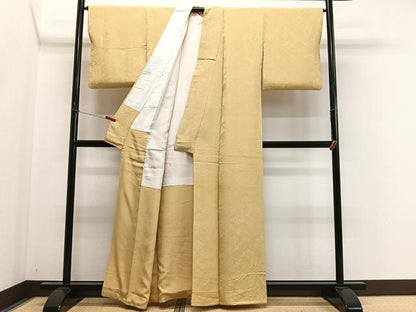 平和屋着物■上質な色無地　亀甲地紋　卵色　正絹　逸品　CABM6637ua