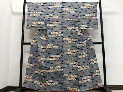 平和屋着物■上質な小紋　型染め　エ霞草花文　正絹　逸品　CABM6661ua