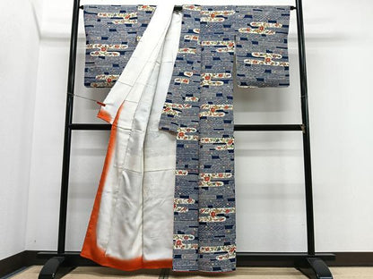 平和屋着物■上質な小紋　型染め　エ霞草花文　正絹　逸品　CABM6661ua