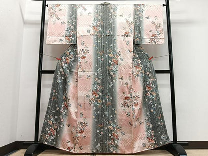 平和屋着物■上質な小紋　花蝶文　金銀彩　正絹　逸品　CABM6668ua