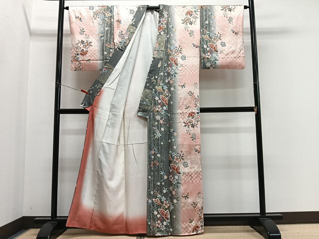 平和屋着物■上質な小紋　花蝶文　金銀彩　正絹　逸品　CABM6668ua