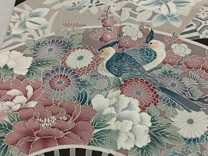 平和屋着物■豪華黒留袖　駒刺繍　扇面花鳥文　正絹　逸品　CABM6674ua