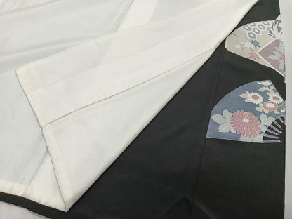 平和屋着物■豪華黒留袖　駒刺繍　扇面花鳥文　正絹　逸品　CABM6674ua