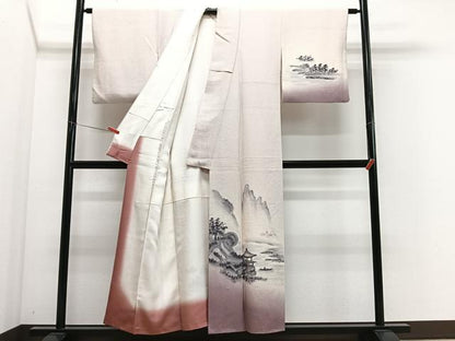平和屋着物■訪問着　作家物　手描き　風景文　暈し染め　正絹　逸品　CABM6684ua