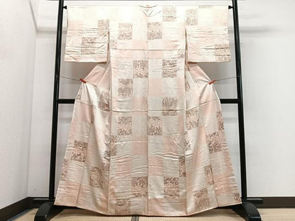 平和屋着物■上質な小紋　絞り　市松草花文　金彩　正絹　逸品　CABM6686ua