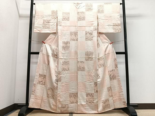 平和屋着物■上質な小紋　絞り　市松草花文　金彩　正絹　逸品　CABM6686ua