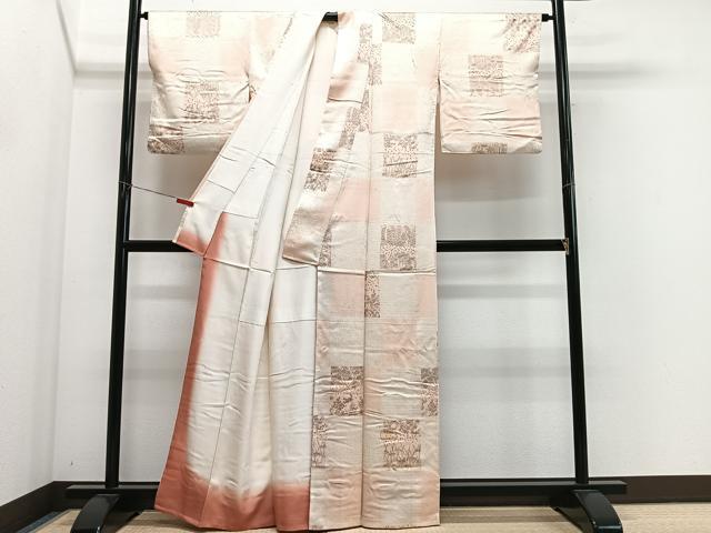 平和屋着物■上質な小紋　絞り　市松草花文　金彩　正絹　逸品　CABM6686ua