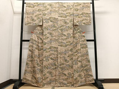 平和屋着物■上質な小紋　人物風景文　金彩　正絹　逸品　CABM6688ua