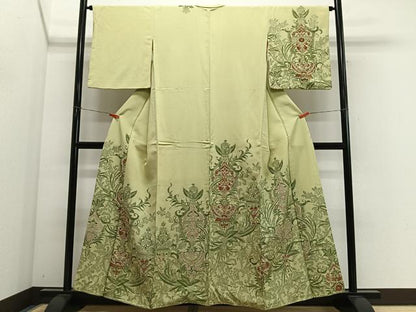平和屋着物■訪問着　寿光織　更紗草花文　金銀糸　正絹　逸品　CABM6690ua
