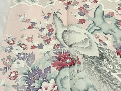 平和屋着物■訪問着　雲取り孔雀花文　正絹　逸品　CABM6691ua