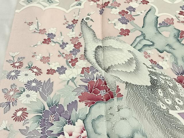 平和屋着物■訪問着　雲取り孔雀花文　正絹　逸品　CABM6691ua