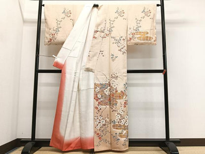 平和屋着物■訪問着　エ霞草花文　金彩　反端付き　正絹　逸品　未使用　CABM6701ua