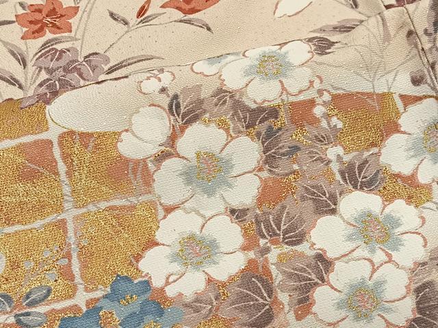 平和屋着物■訪問着　エ霞草花文　金彩　反端付き　正絹　逸品　未使用　CABM6701ua