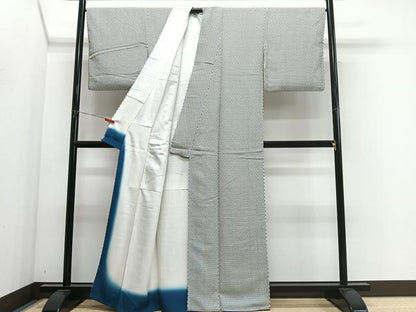 平和屋着物■上質な小紋　斜め格子　反端付き　正絹　逸品　CABM6703ua