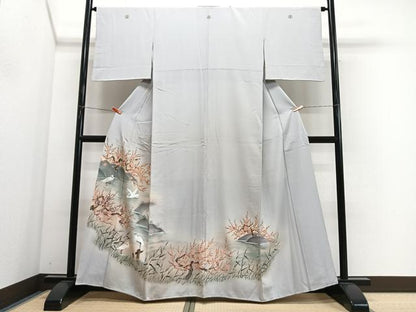 平和屋着物■豪華色留袖　手描き　遠山花鳥文　白鷺　暈し染め　正絹　逸品　CABM6708ua