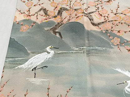 平和屋着物■豪華色留袖　手描き　遠山花鳥文　白鷺　暈し染め　正絹　逸品　CABM6708ua