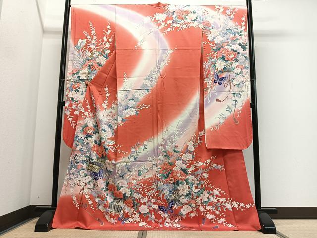 平和屋着物■豪華振袖　刺繍　舞蝶花籠文　暈し染め　金彩　正絹　逸品　CABM6709ua