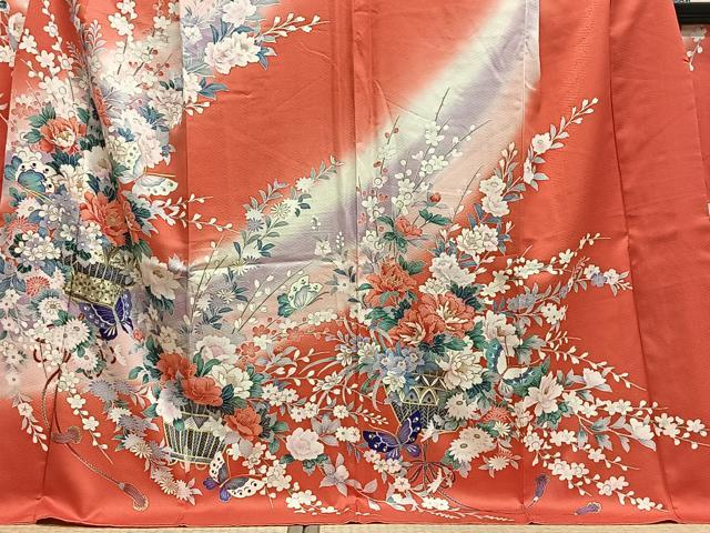 平和屋着物■豪華振袖　刺繍　舞蝶花籠文　暈し染め　金彩　正絹　逸品　CABM6709ua
