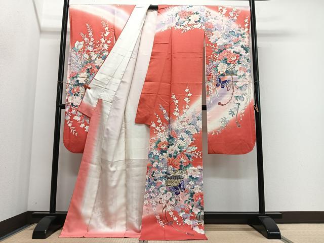 平和屋着物■豪華振袖　刺繍　舞蝶花籠文　暈し染め　金彩　正絹　逸品　CABM6709ua