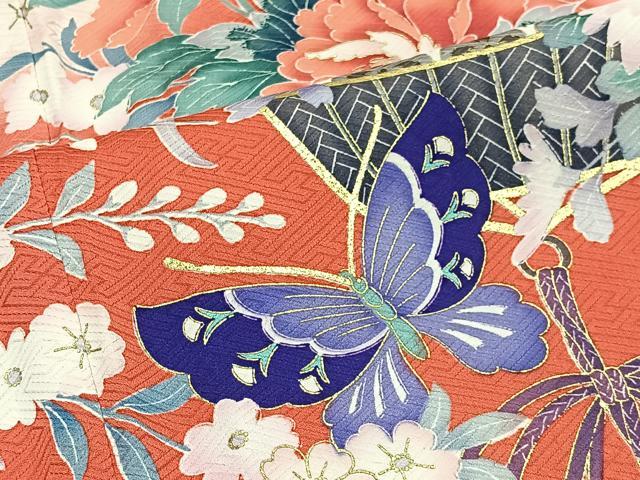 平和屋着物■豪華振袖　刺繍　舞蝶花籠文　暈し染め　金彩　正絹　逸品　CABM6709ua