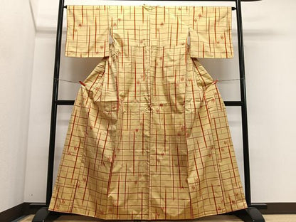平和屋着物■上質な紬　格子　正絹　逸品　CABM6710ua