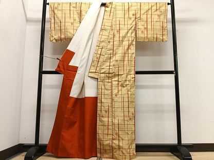 平和屋着物■上質な紬　格子　正絹　逸品　CABM6710ua