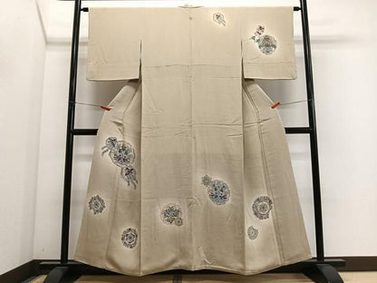 平和屋着物■訪問着　萬代草木染め　雪輪花鳥文　暈し染め　鬼しぼ縮緬　正絹　逸品　CABM6751ua