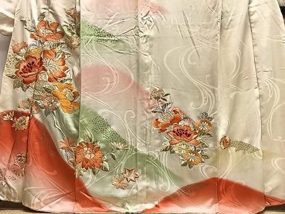 平和屋着物■豪華振袖　総刺繍　駒刺繍　草花文　暈し染め　金彩　正絹　逸品　CABM6761ua