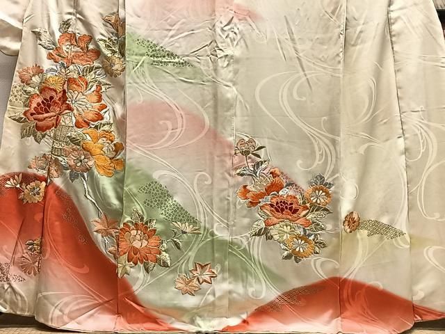 平和屋着物■豪華振袖　総刺繍　駒刺繍　草花文　暈し染め　金彩　正絹　逸品　CABM6761ua